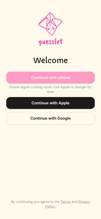 Auth screen with sign-in options