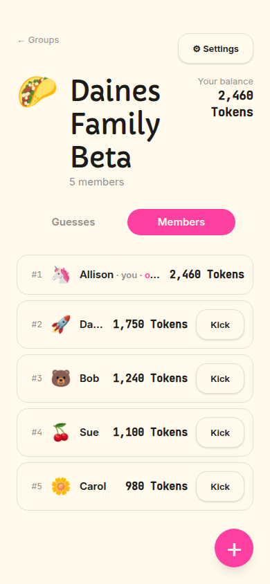 Group detail showing Members tab with leaderboard