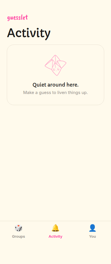 Activity feed showing empty state